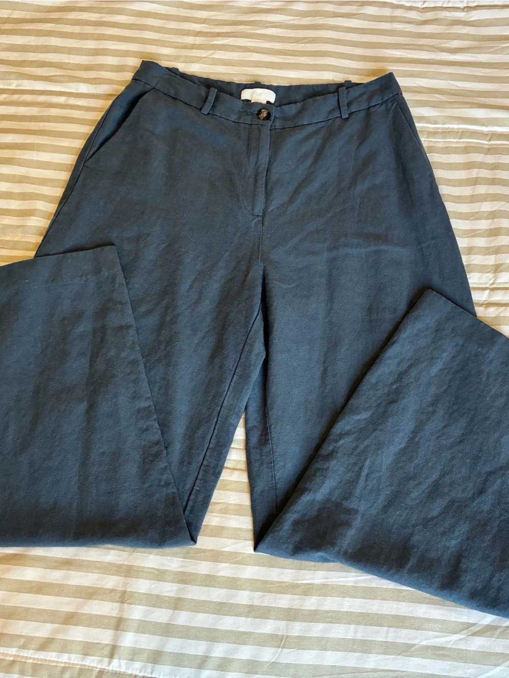 H&M Wide-Leg Linen Blend Pants in Slate Blue
